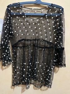 Sheer Polka Dot Bell Sleeve Top