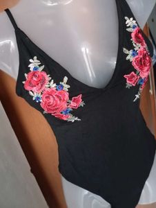 Embroidered Black Bodysuit