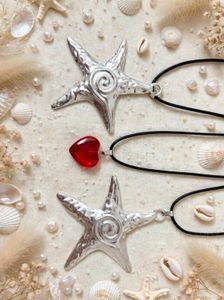 ⭐❤️ BEACHY STARFISH &amp; RED GLASS HEART NECKLACE SET