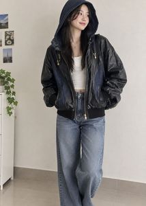 Stylish Denim & Leather Look Bomber Jacket