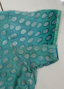 Beautiful Teal Embroidered saare with blouse