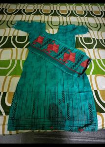 unusedTeal Printed Kurta with Dupatta