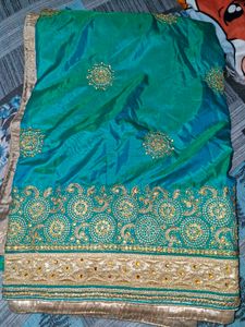 Elegant Teal Embroidered Silk Saree-only saree