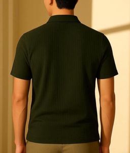 Green Ribbed Zip Neck Top