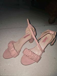 Pink Ruched Block Heel Sandals