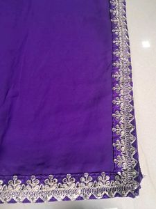 Elegant Purple Saree with Silver Border