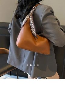 Classic Brown Shoulder Bag with Scarf Accent
