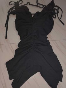 Chic Black Ruched V-Neck Dress