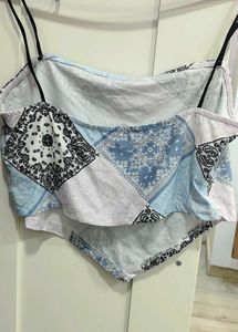 Blue Bandana Print Halter Top