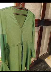 MANGO Brand  Green Bell Sleeve Dress