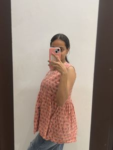 Pink Printed Sleeveless Kurta