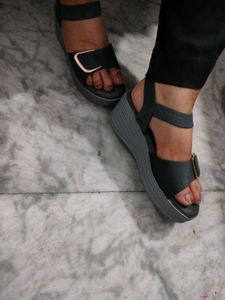 Black Wedge Heel Sandals