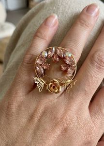 Beautiful Ring with Crystals & Rose
