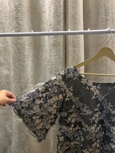 Embroidered Grey Floral Blouse