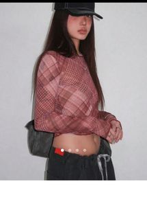 STYLISH SAVANA Y2k Sheer Plaid Long Sleeve Top