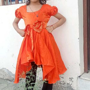 Vibrant Orange Dress with Bow Detail