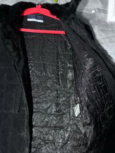 Black Corduroy Jacket with Fur Trim