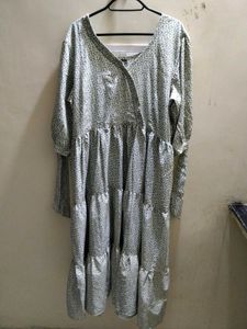 Elegant Sage Green Printed Midi Dress with Tiered