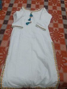Elegant White Kurta with Tassels