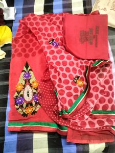 Elegant Red Embroidered Silk Saree