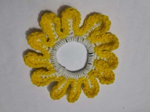Yellow Crochet Flower Hair Scrunchie 🌸
