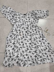 White & Black Abstract Print Dress