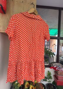 Orange Polka Dot Button-Up Top