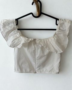 White Ruffle Crop Top with Black Bow