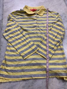 ELLE Striped quarter Sleeve Polo Shirt