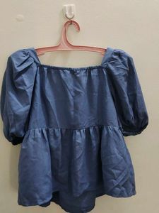 Blue Puff Sleeve Peplum Top