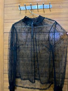 Sheer Black Star Print Top