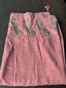 Elegant Pink Saree with Peacock Design
