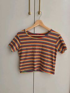 Multicolor Rainbow Striped Crop Top &amp; Free Gift
