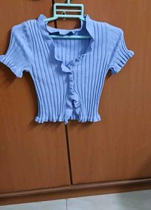 Cute Ruffled Knit Crop Top - M/L Size