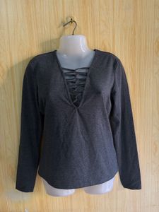 Y2K Long Sleeve Lace-Up Fitted Top
