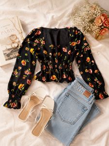 Chic Floral Print Puff Sleeve Top