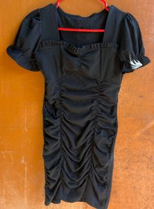 Chic Ruched Black Mini Dress