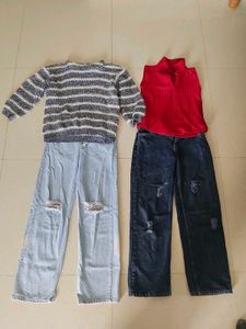 2 Stylish  Wide-Leg Jeans and tops