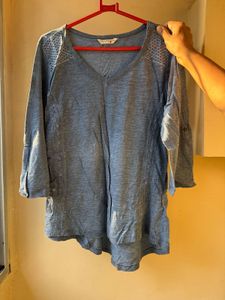 Blue V-Neck 3/4 Sleeve Top XL TO