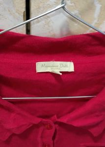 Red Button-Up Casual T-Shirt