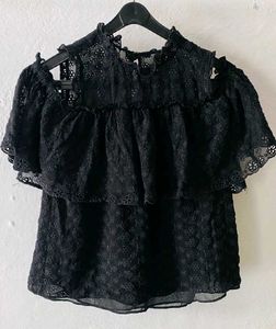 Elegant Black Lace Cold Shoulder Top
