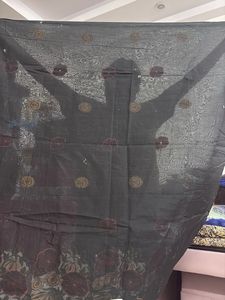 Black Floral Embroidered Sheer Fabric