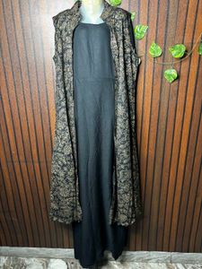 Elegant Black Kurta Set with Printed Jacket
