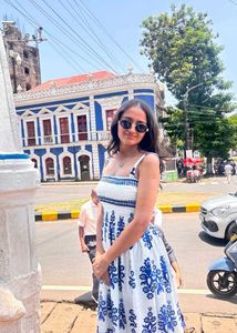 Boho White &amp; Blue Print sundress