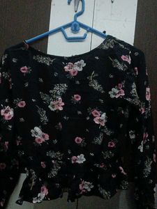 Floral Print Lace-Up Blouse