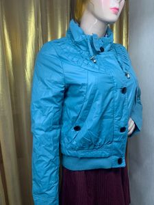 Stylish Teal Quilted Bomber Jacket