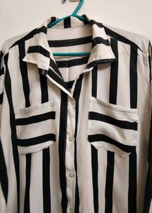 Black &amp; White Striped Cotton-Blend Shirt 🖤🤍