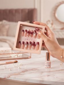 Elegant Press-On Nails with Pearl & Bow Accents