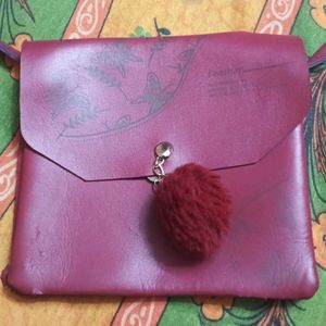 Charming Maroon Faux Leather Crossbody Bag