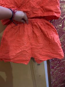 Orange Textured Tank Top &amp; Shorts Set